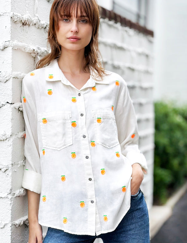 Sun-Kissed Embroidered Button Up Shirt Front View