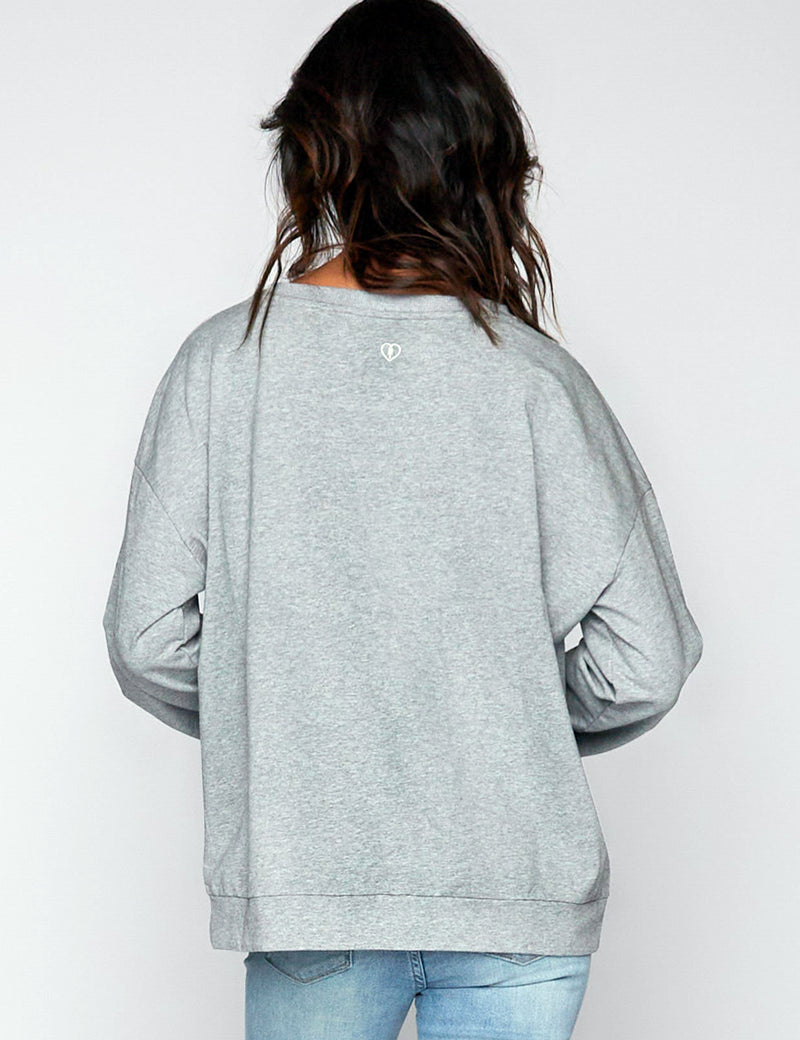 Talk To The Hand LOVE Sweatshirt in Heather Grey Back View