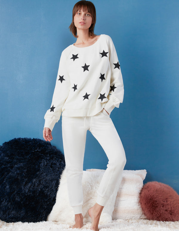 Super Star Embroidered Sweatshirt in White Front View