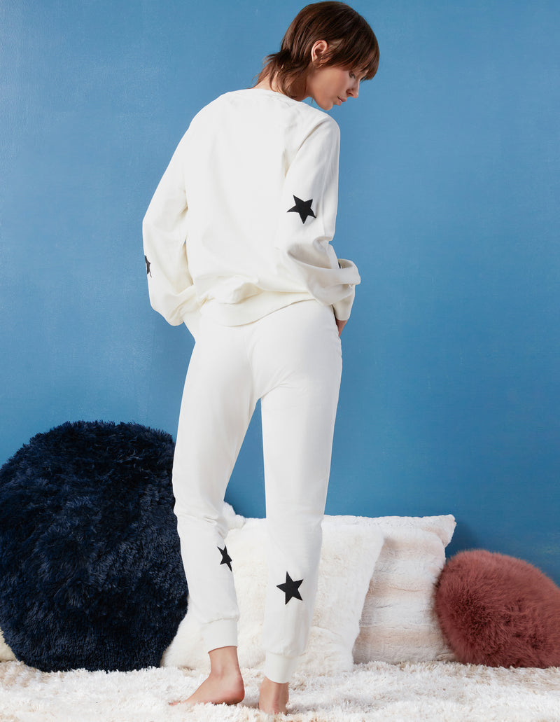 Super Star Embroidered Sweatshirt in White Back View