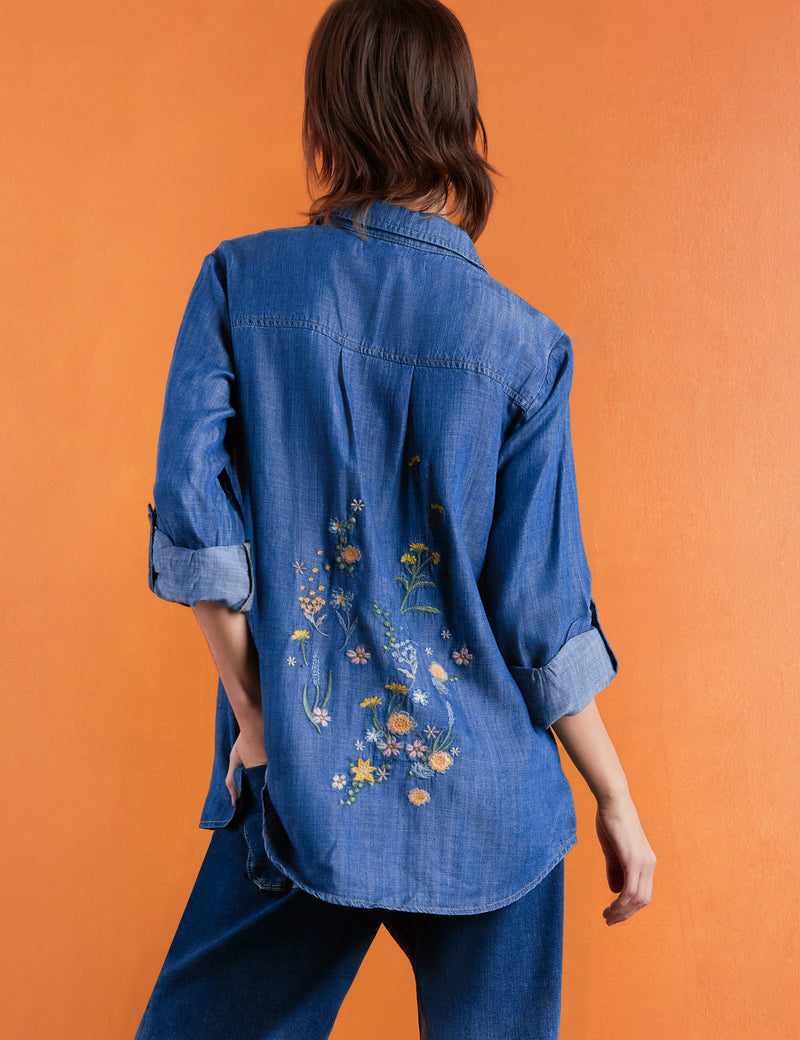 Wish Embroidery Button Front Shirt Back View