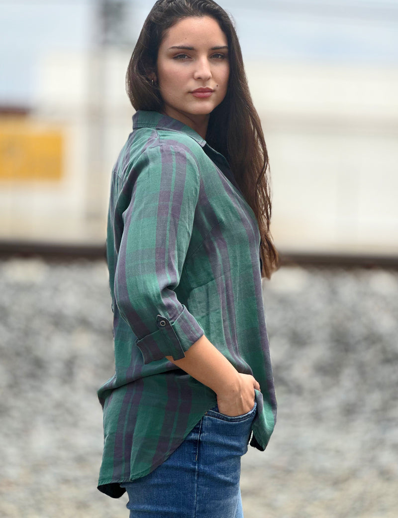 Classic Ivy Plaid Button Front Shirt Side View