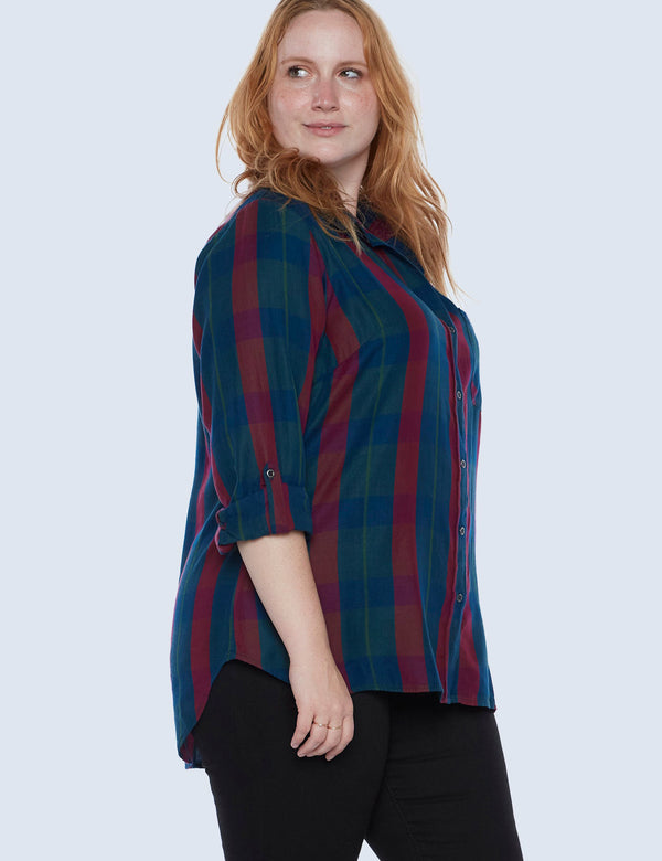 Plus Size Wilderness Plaid Button Up Shirt Side View