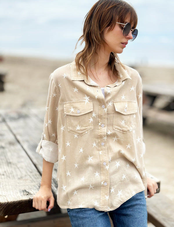 Seeing Stars Printed Button Front Shirt Front View