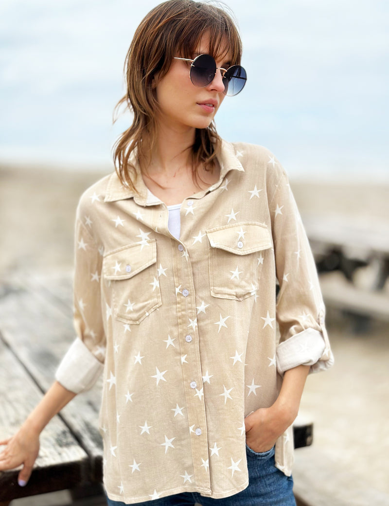Seeing Stars Printed Button Front Shirt Front View