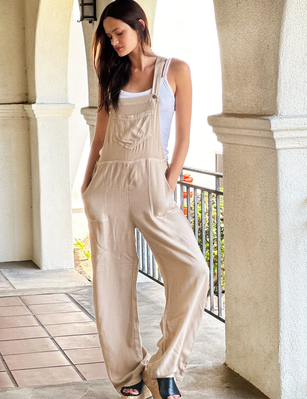 Flow Wide-Leg Overalls in Taupe Front View