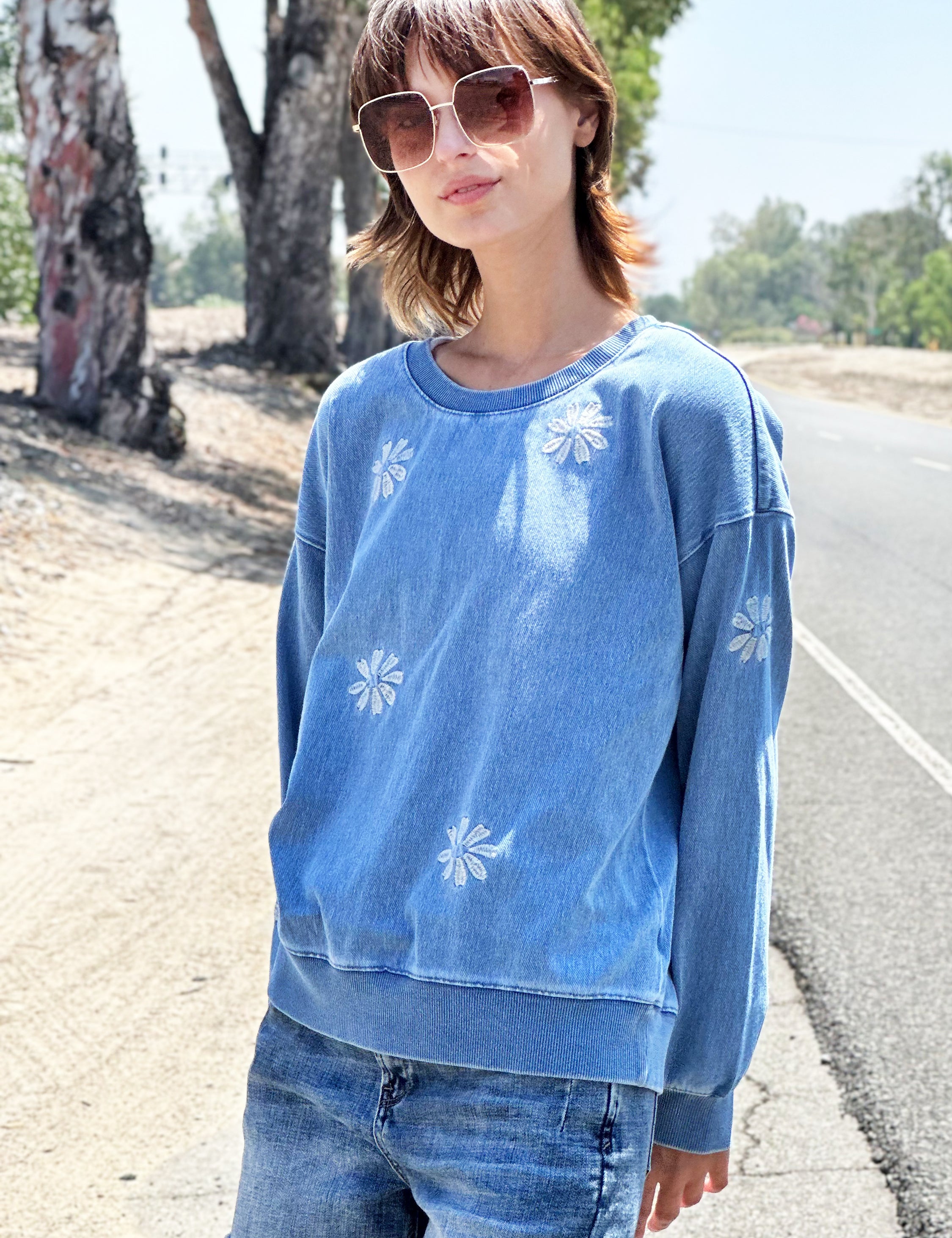 トップス daydream Frosted Embroidery Sweatshirt Top Stitch by Morning Sun Sweatshirt, Vintage Mid Weight
