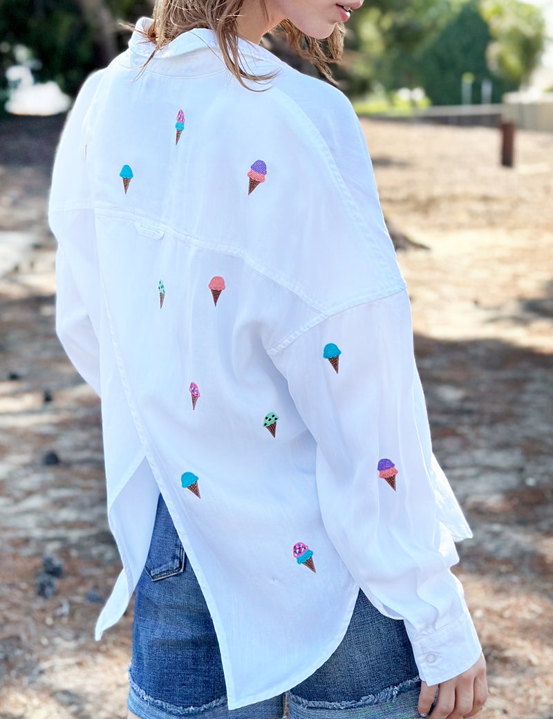 Ice Cream Embroidered Button Down Shirt Side View
