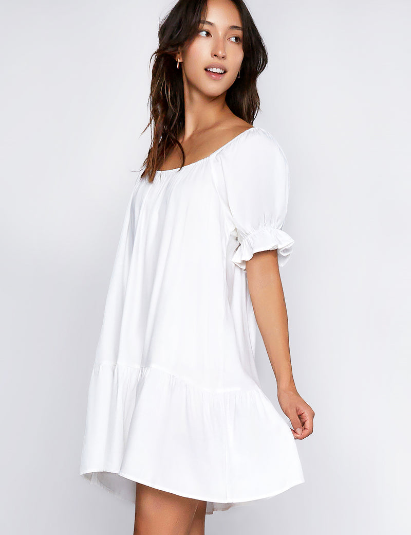 Women's Designer White Flounce Babydoll Dress