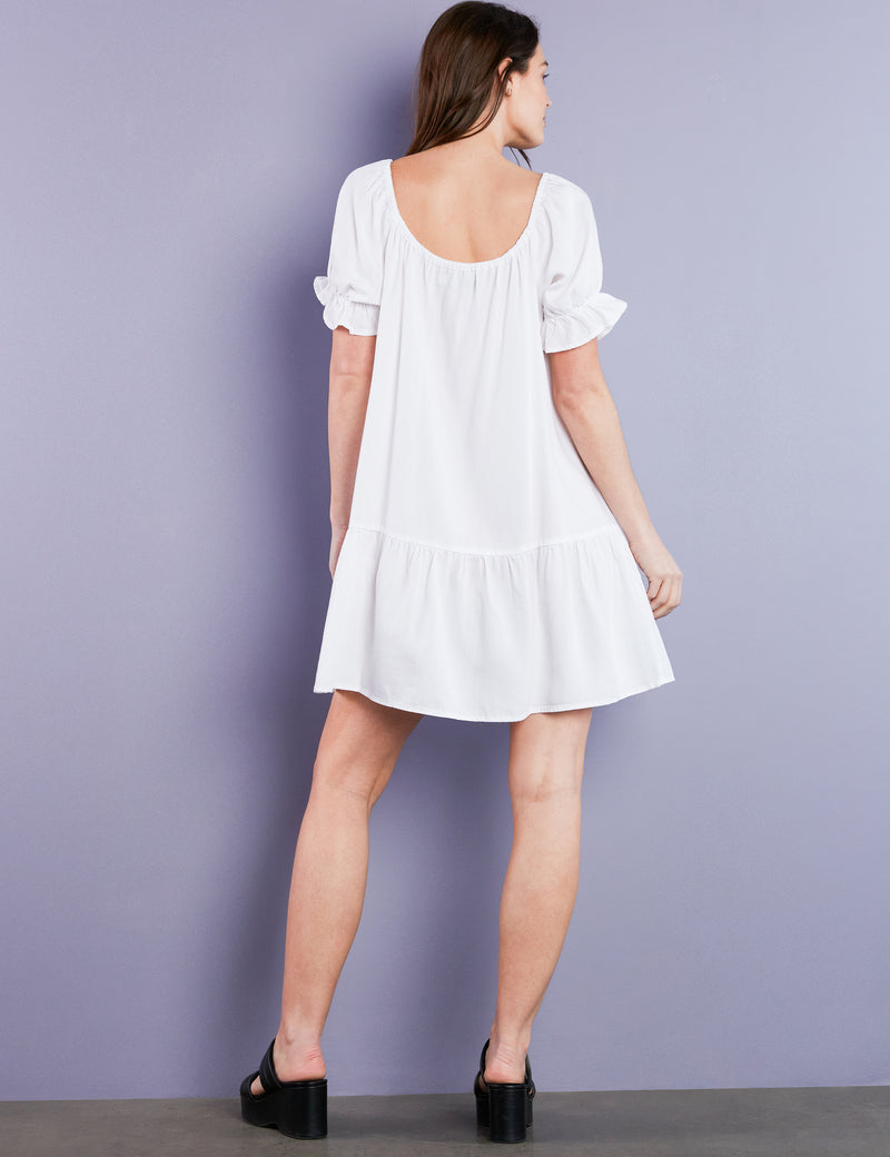 Women's Designer White Flounce Babydoll Dress