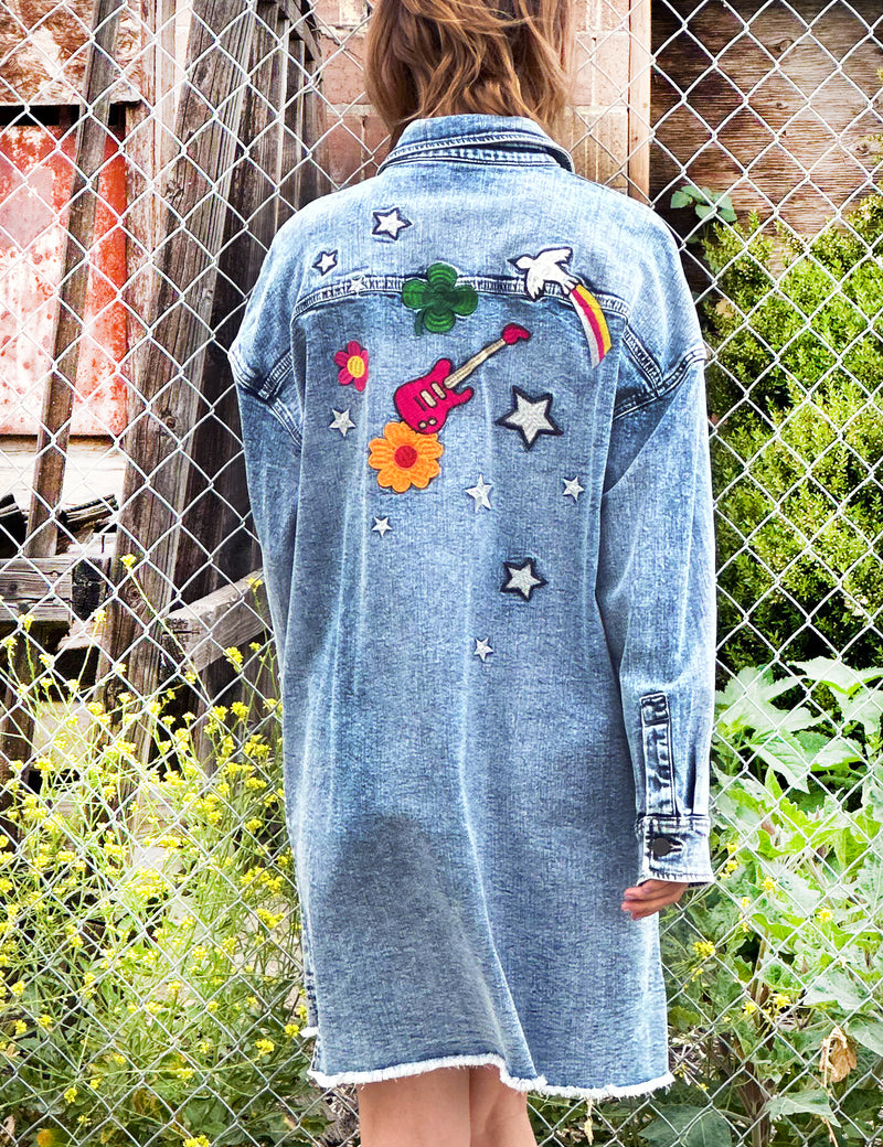 Festival Denim Dress with Embroidery Back View