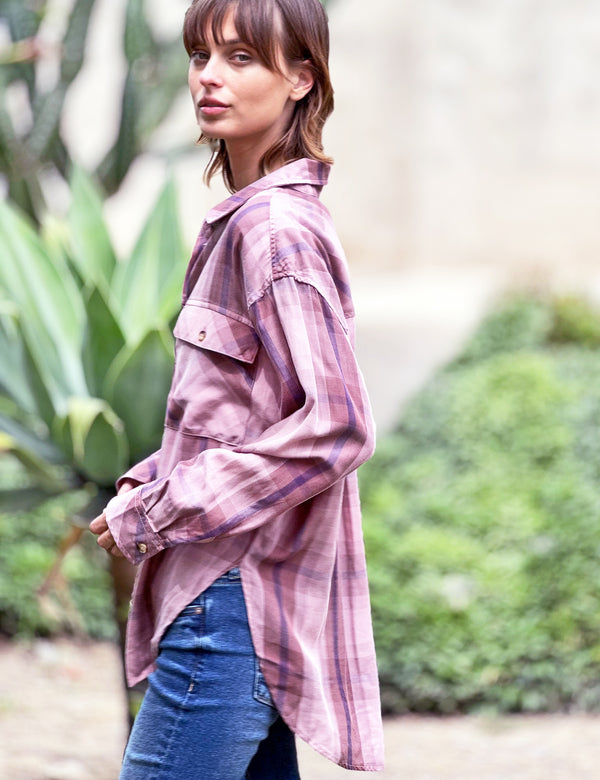Stay Over Plaid Oversized Button Up Shirt Side View
