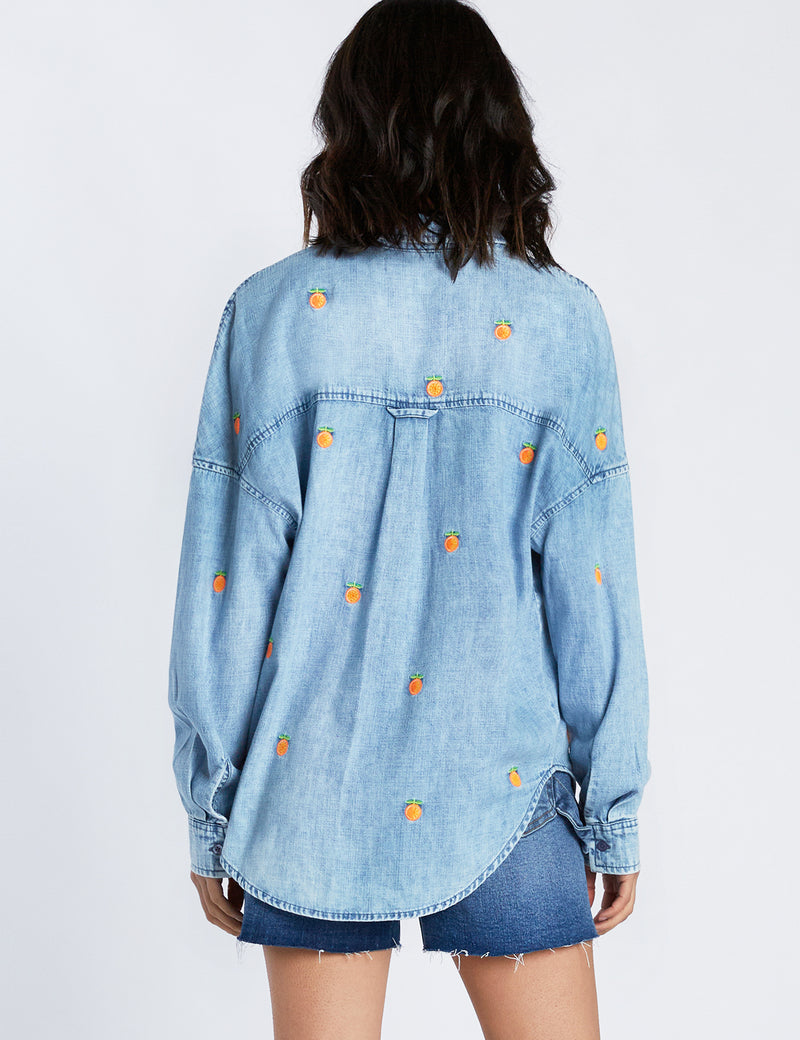 Citrus Embroidered Button Up Denim Shirt Back View