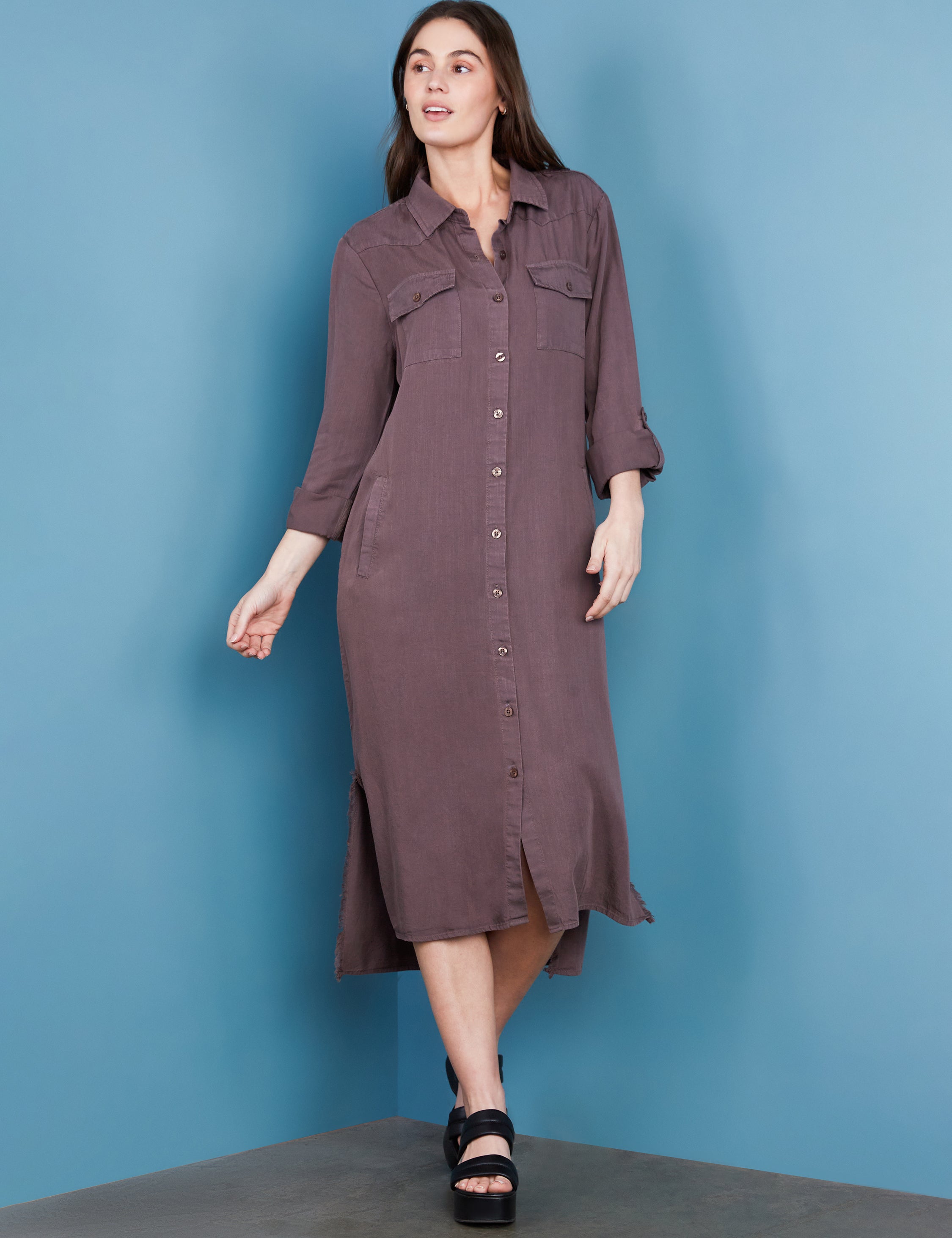 billy t shirt dress Womens Millie Light Flowy Denim Shirtdress Wash Lab Storm Grey / XS