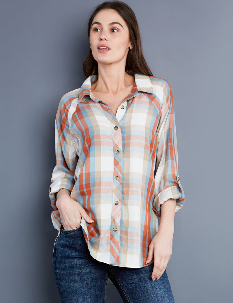 Women's Designer Vintage Plaid Button Down Shirt