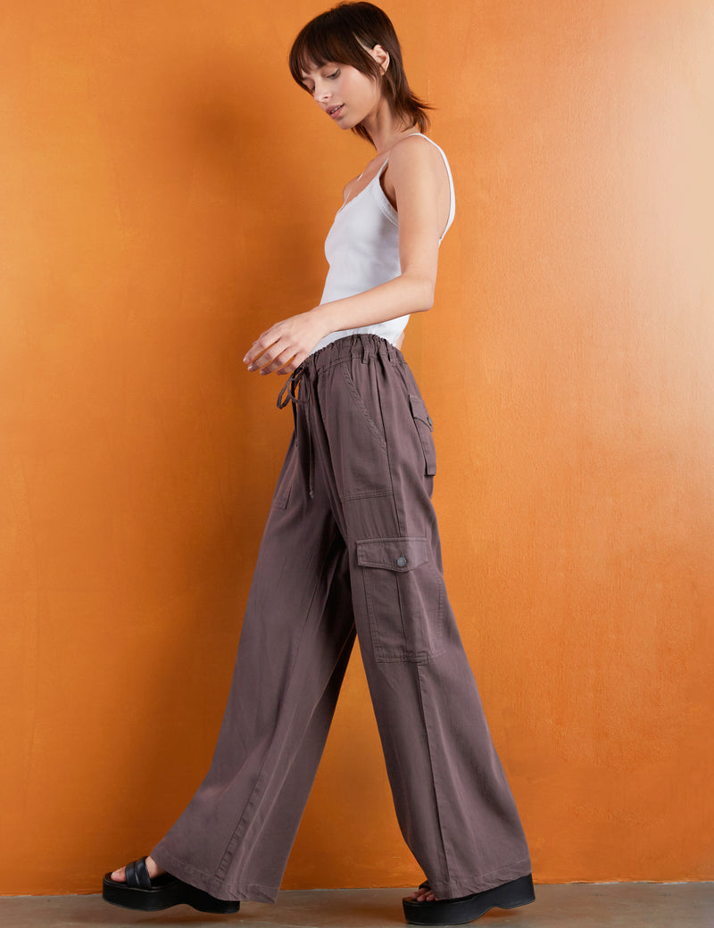 Women's Designer Brown Easy Cargo Wide Leg Pants