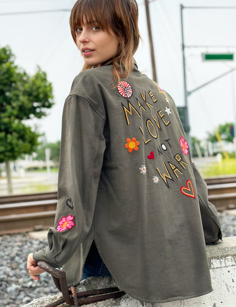 Peace Love and Music Oversized Button Down Shirt Back View