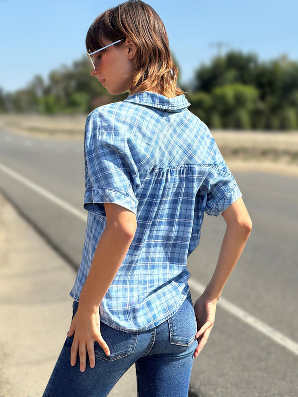 Sally Pop-Over Top in Blu Scotch Plaid Side View