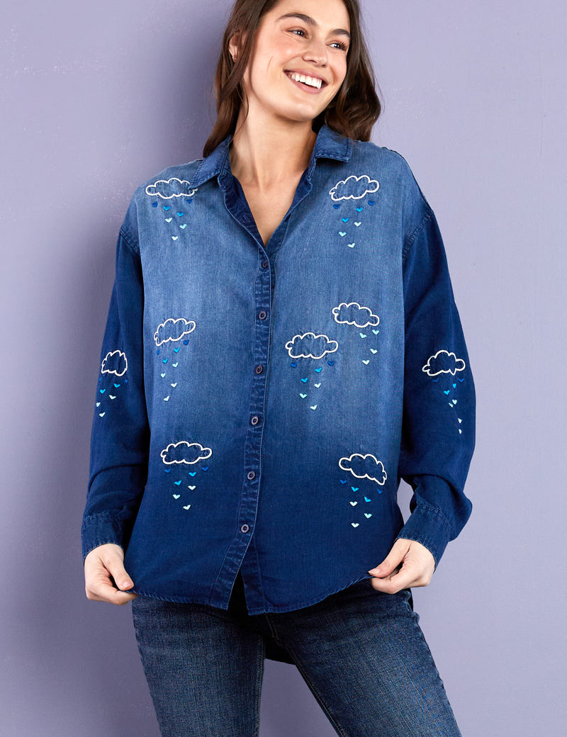 Love Clouds Embroidered Shirt Front View