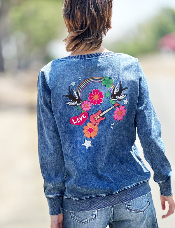 Birds of a Feather Embroidery Sweatshirt Back View