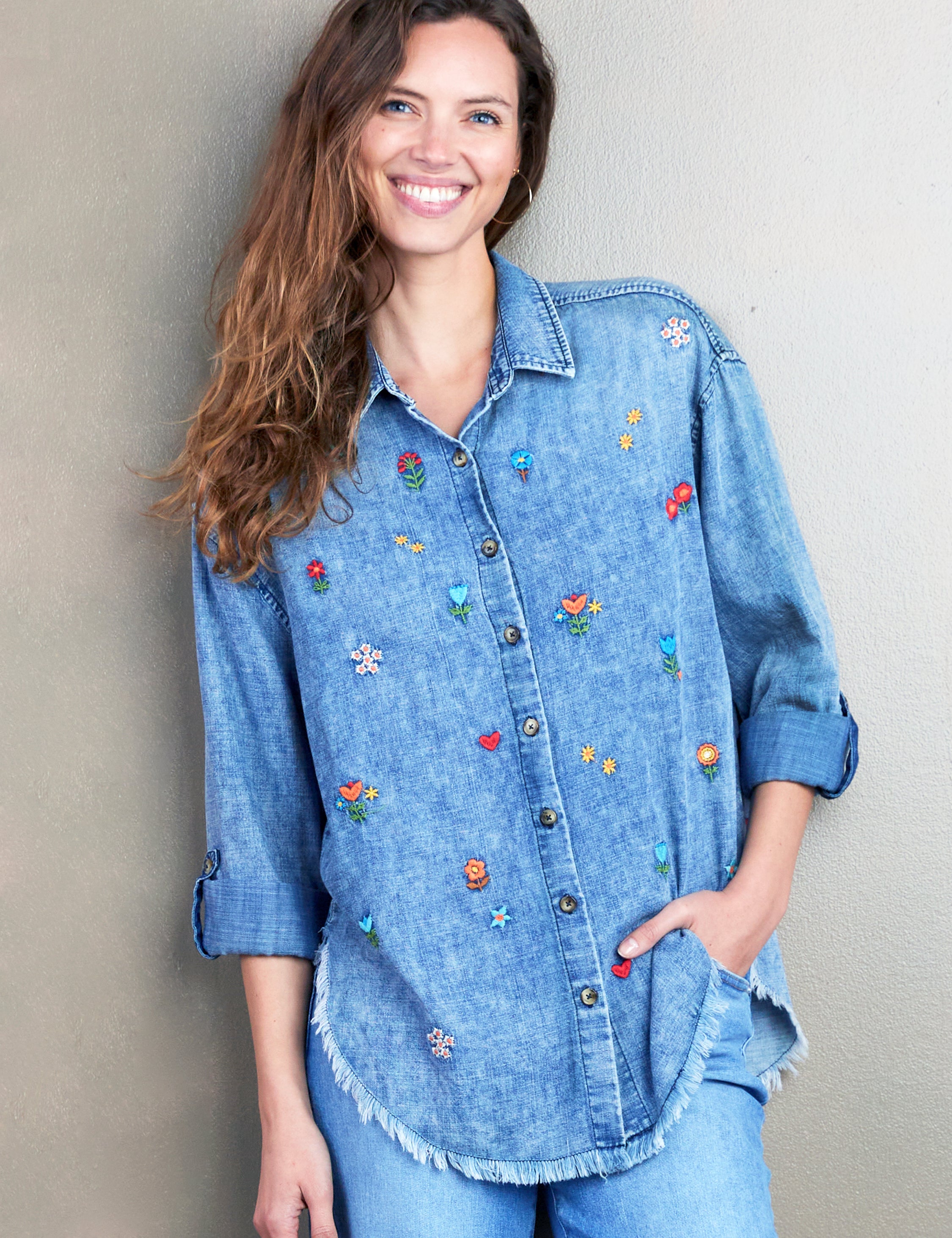 Women's Wild Flower Embroidered Shirt – Billy T – billytshop