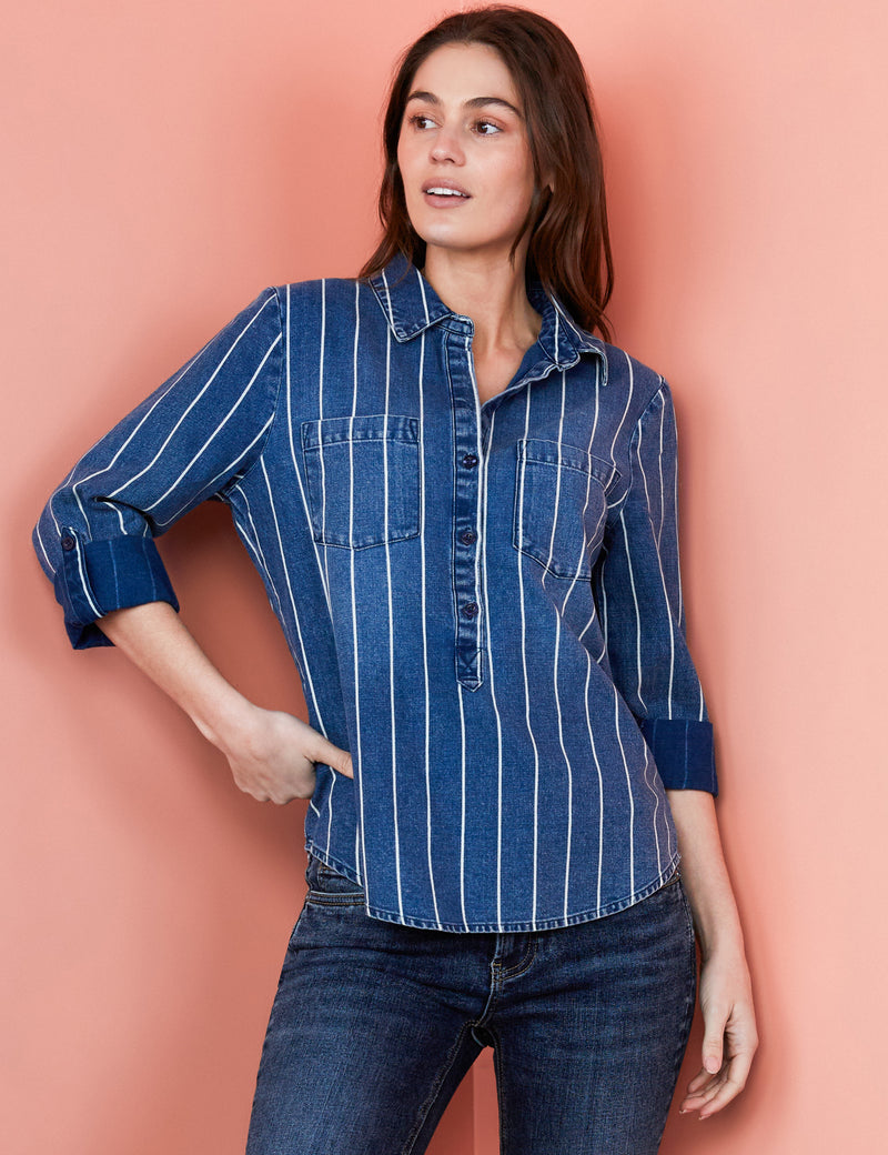 Women's Denim Chill Stripe Button Down Shirt