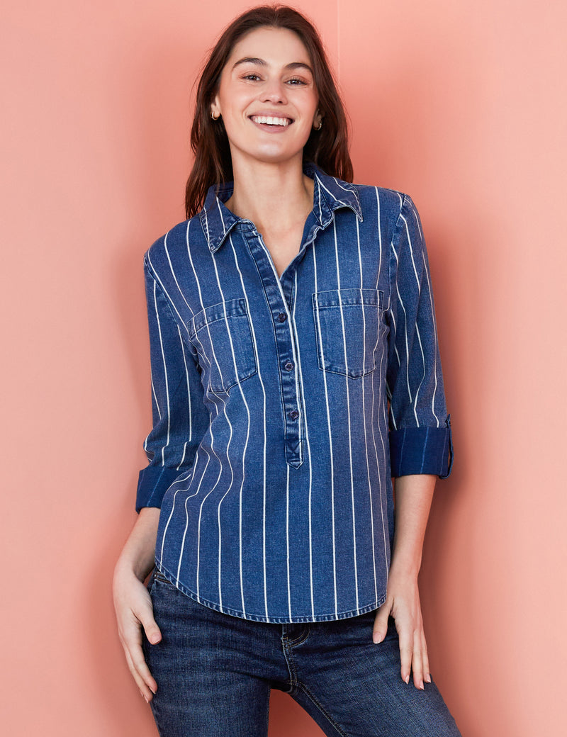 Women's Denim Chill Stripe Button Down Shirt