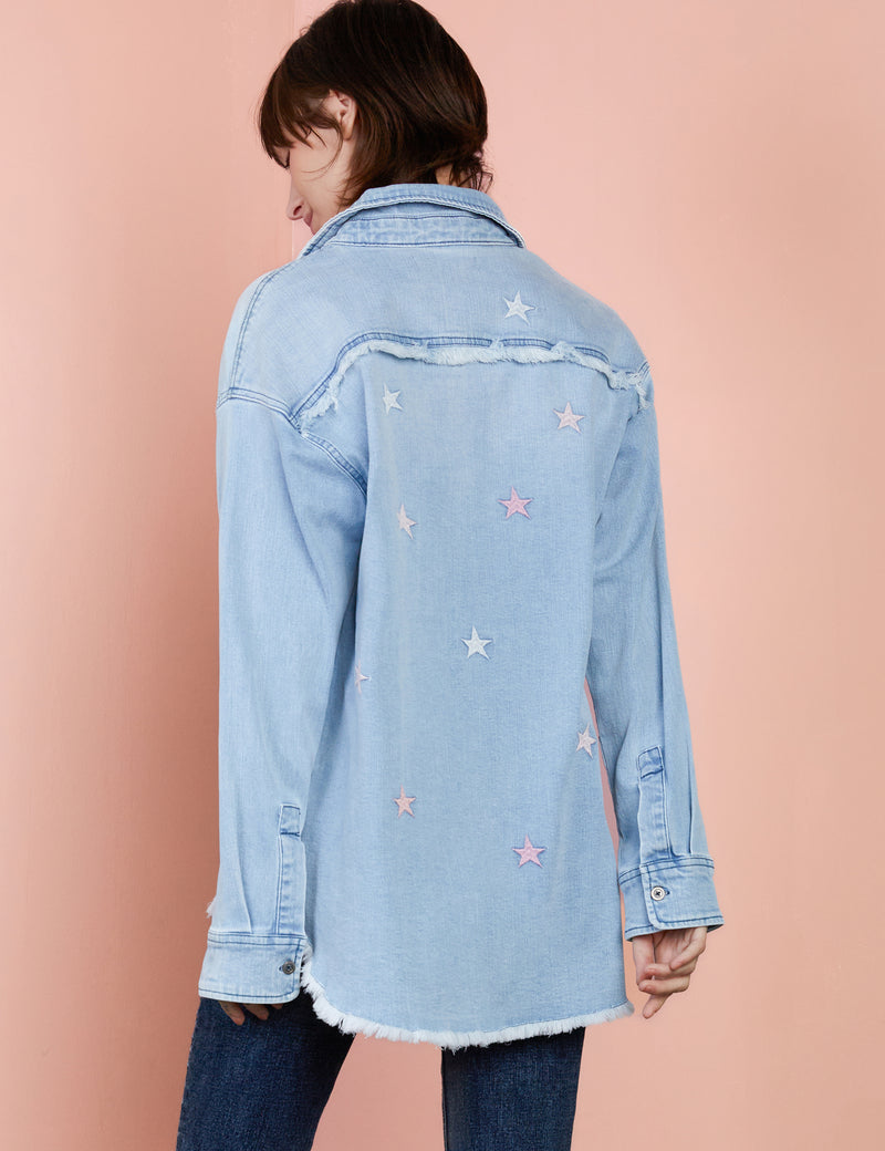 Denim Star Embroidery Shirt Back View