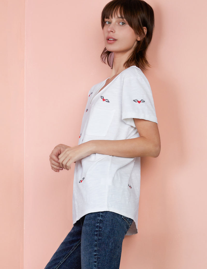 White Love Wings Embroidery Tee Side View