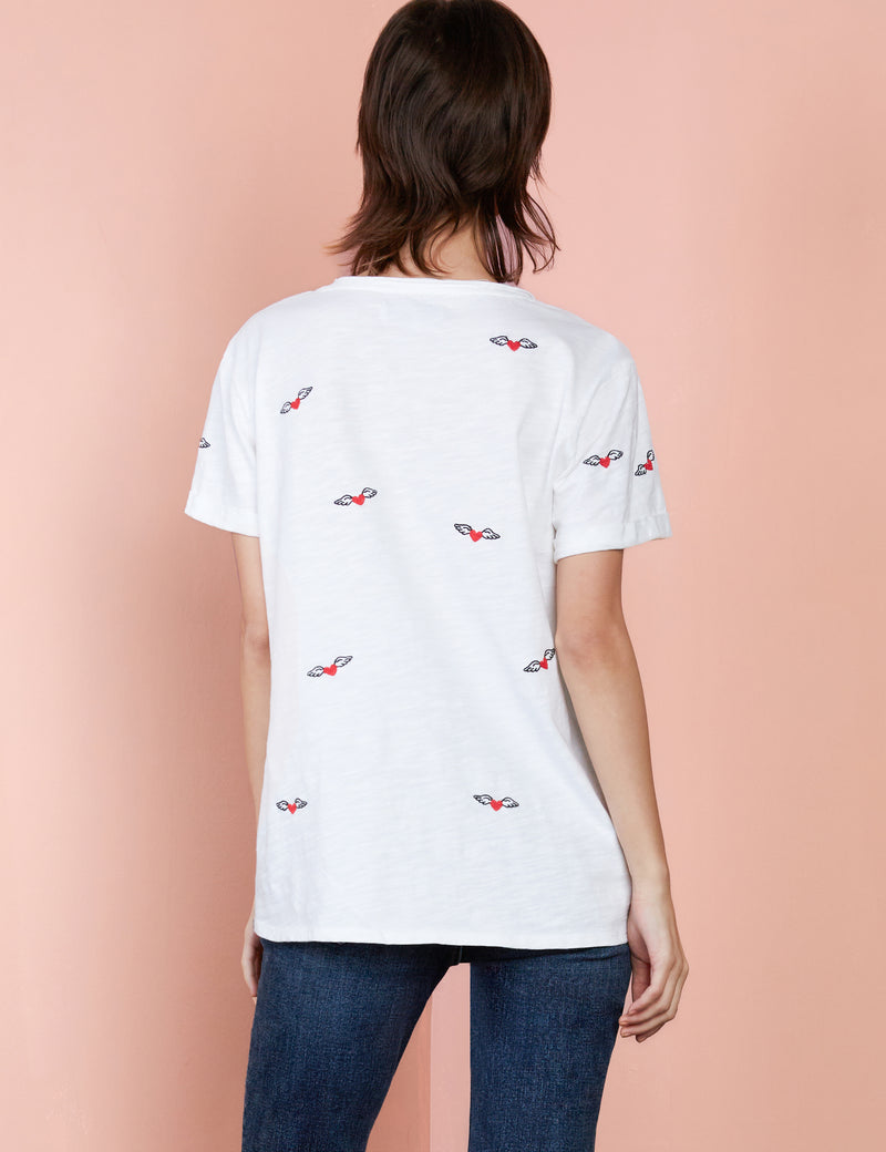 White Love Wings Embroidery Tee Back View