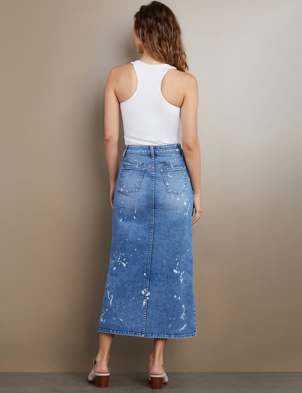 Women's Designer Relaxed Maxi Skirt with White Paint Splatter
