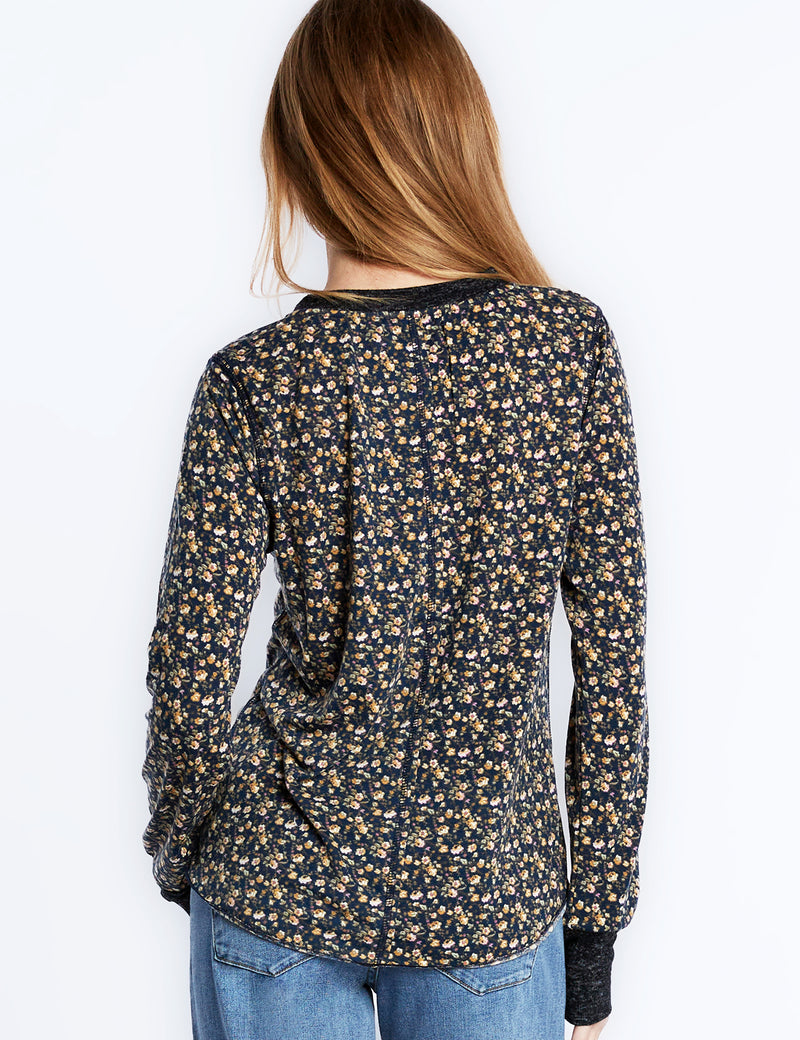 Ditsy Print Best Henley Long Sleeve Knit Tee Back View