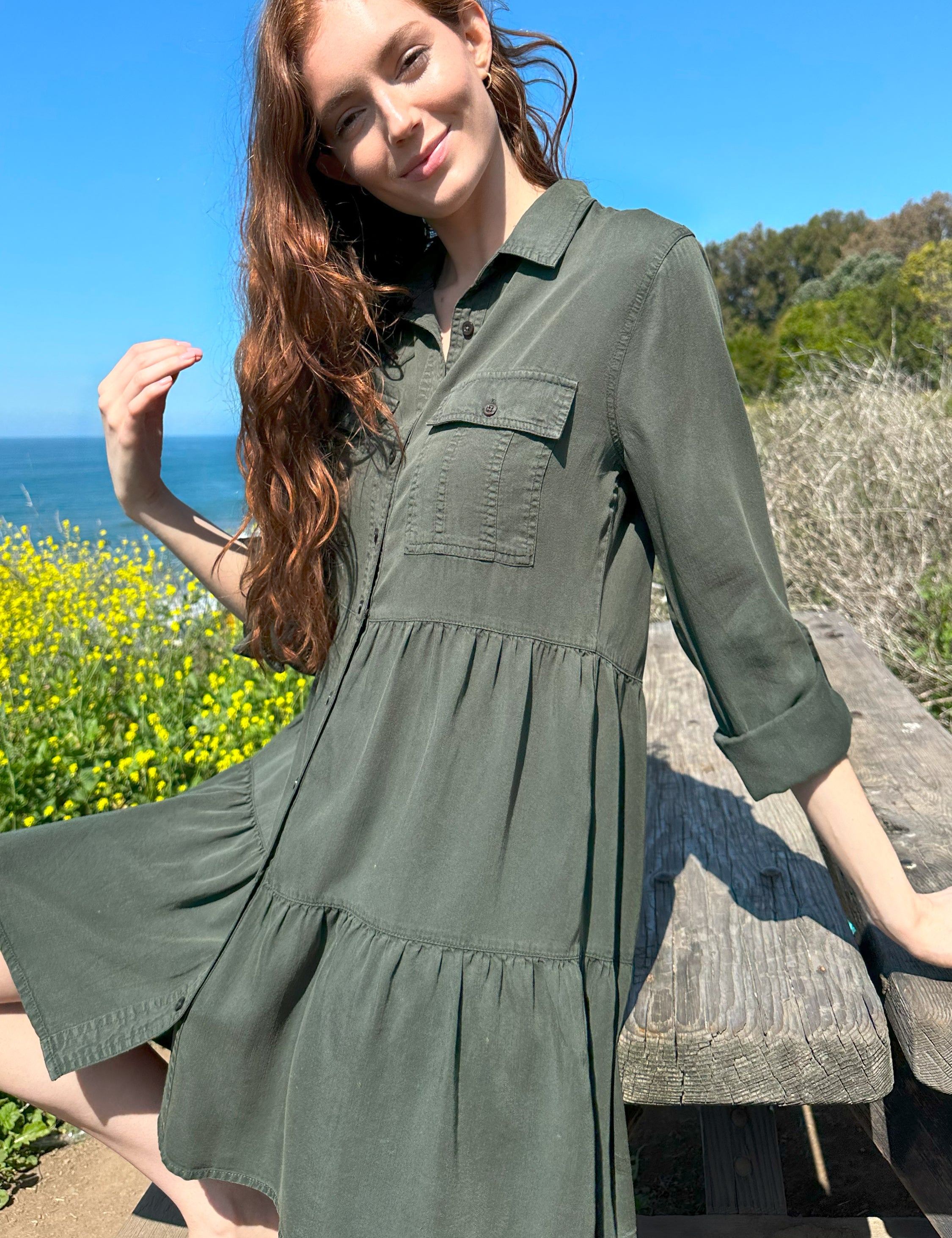 long sleeve brunch dress Uhlyne Uhlyne Women's Coffee Brown Autumn Casual Brunch Dress,Elegant French V-Neck Fitted Waist Retro Long Dress,Adjustable Sleeves Office Business Commuting Wear