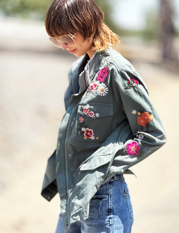 Women's Designer Floral Embroidery Anorak Jacket