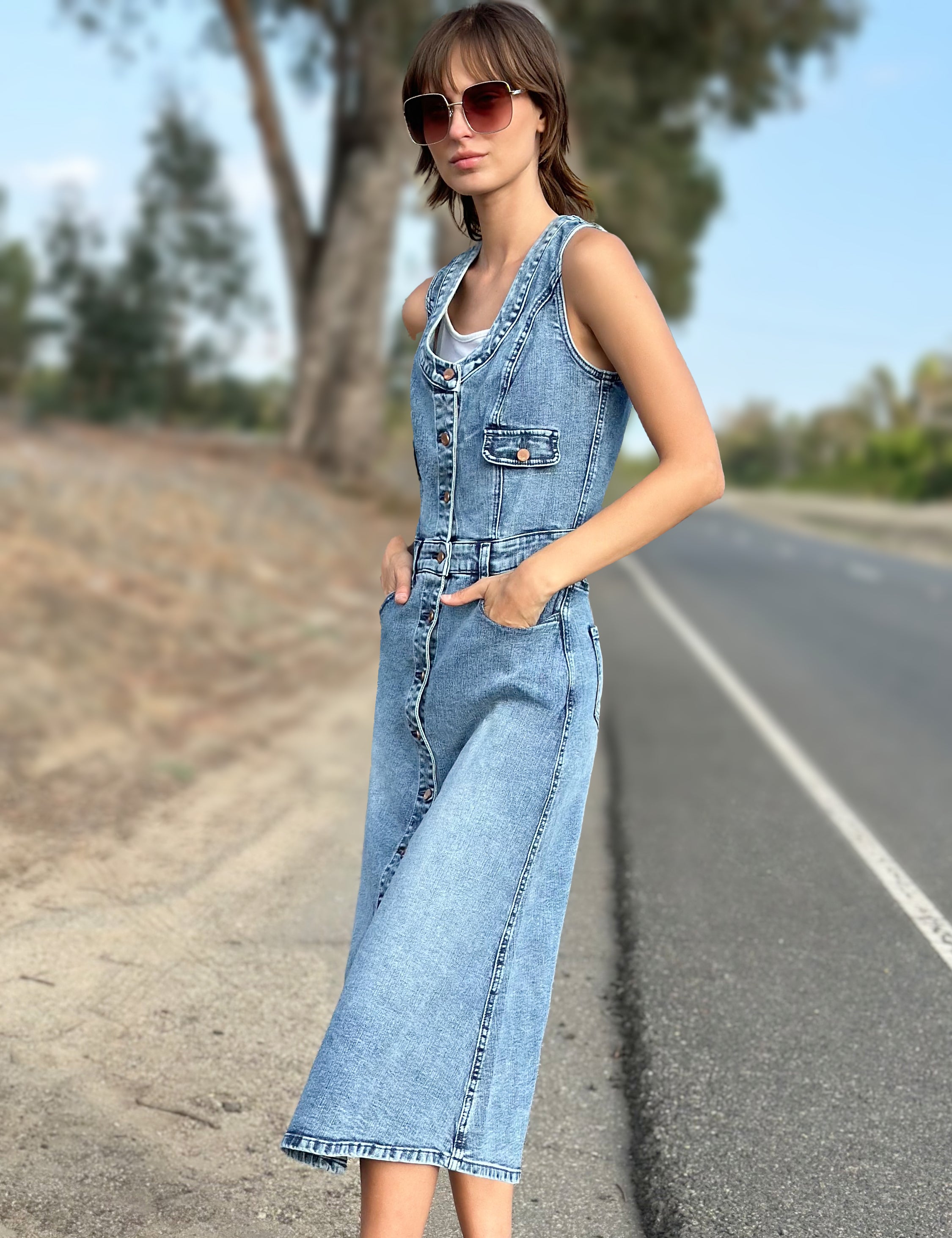Denim Vest Midi Dress – billytshop