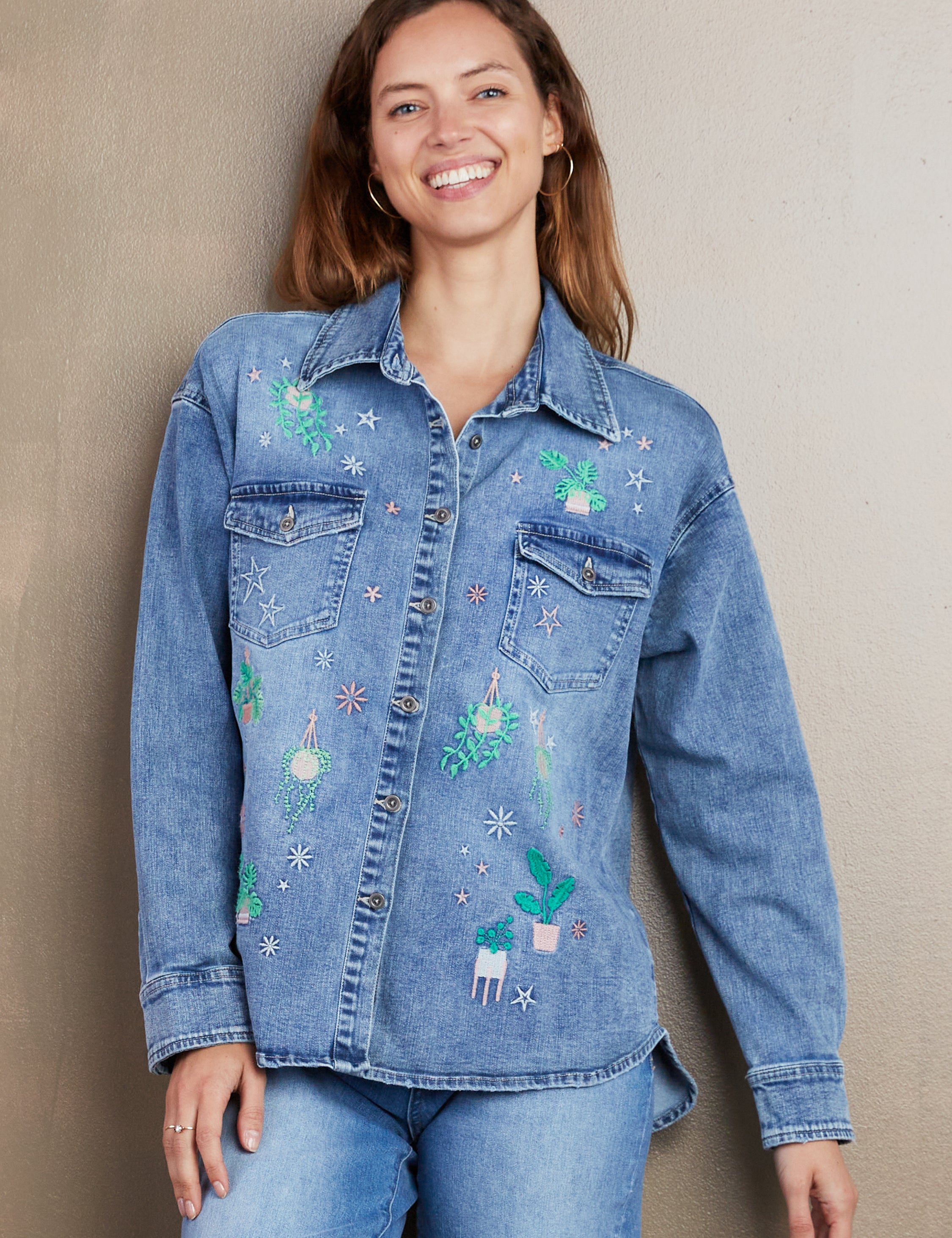 Women's Hanging Plants Embroidered Shirt – Billy T – billytshop