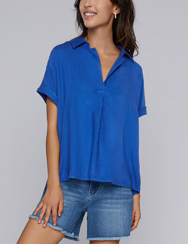 Everything Short Sleeve V-Neck Top in Sailor Blue Front View
