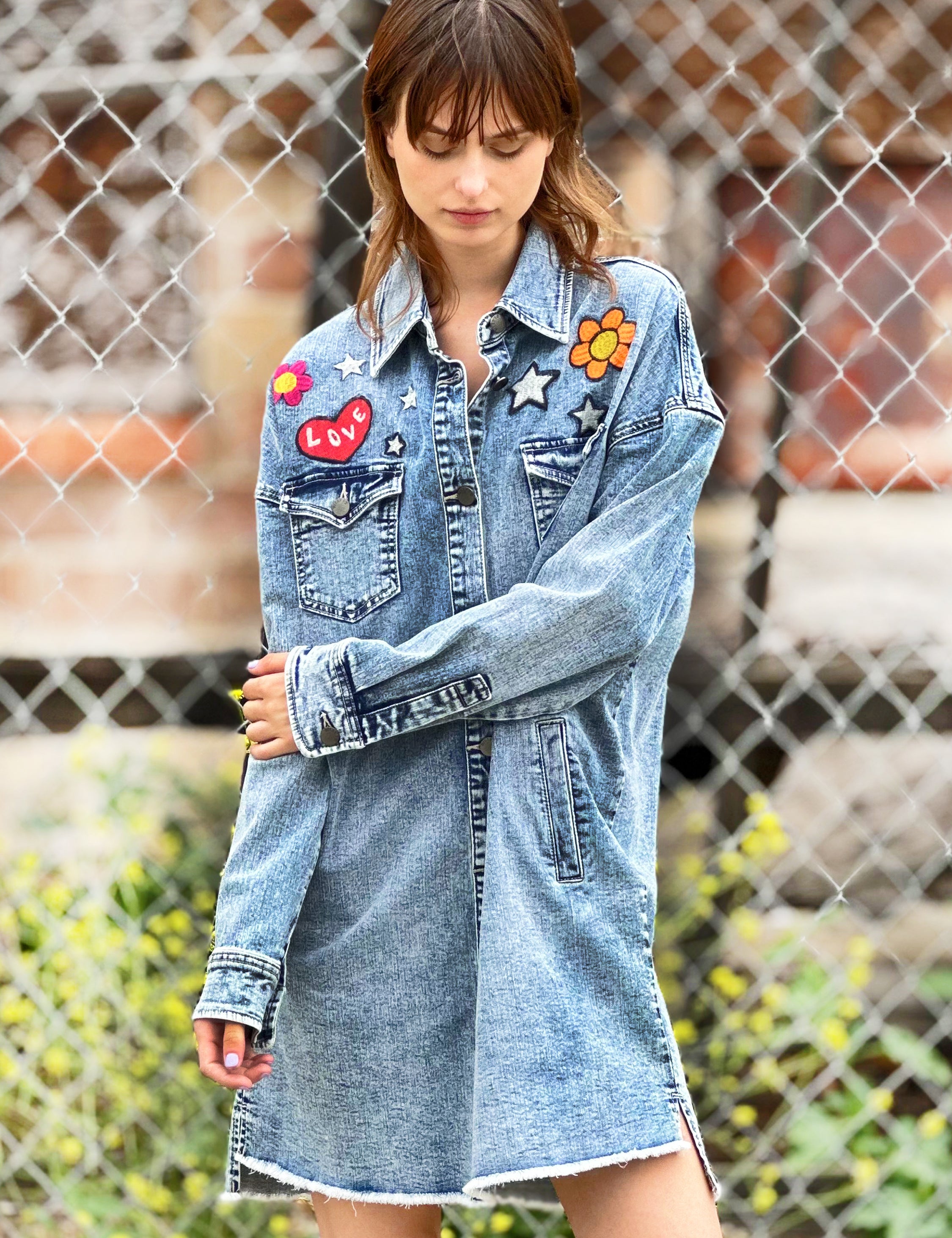 Womens Embroidered Festival Denim Dress Billy T Denim / M Womens Embroidered Festival Denim Dress Billy T Denim / M