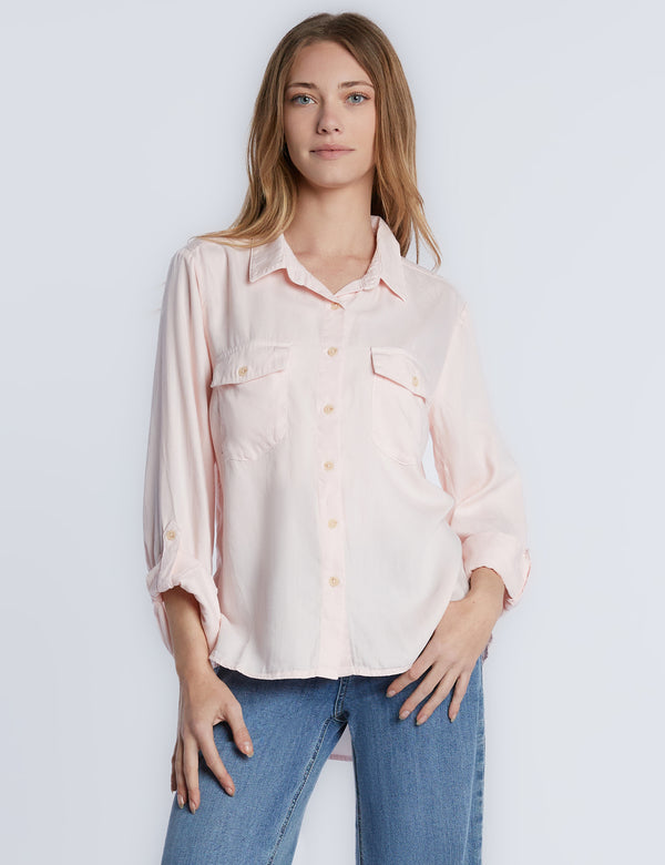 Greater Than Button Down Shirt in Pink Ice Front View