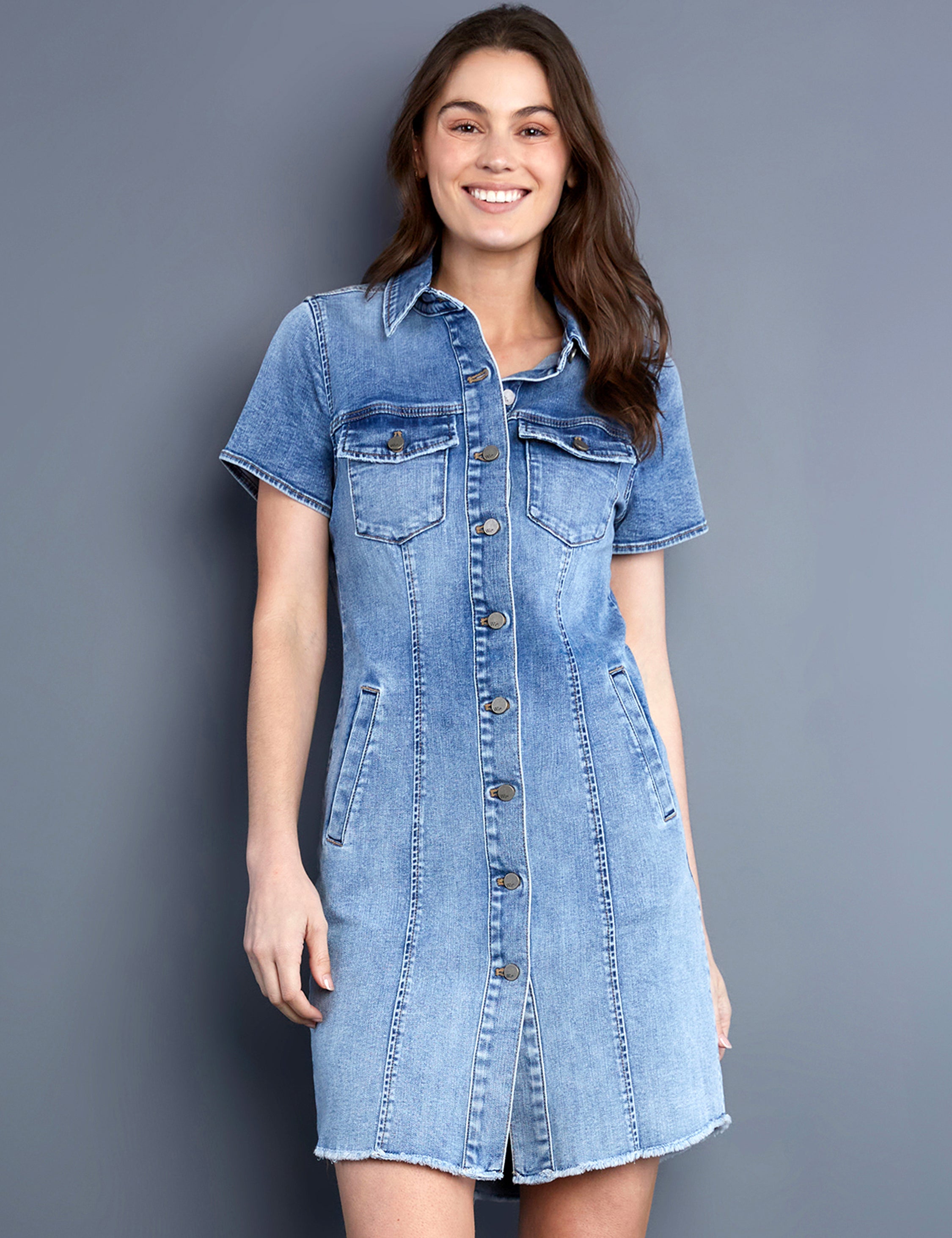 Women's Fringed Pocket Denim Mini Dress – Billy T – billytshop