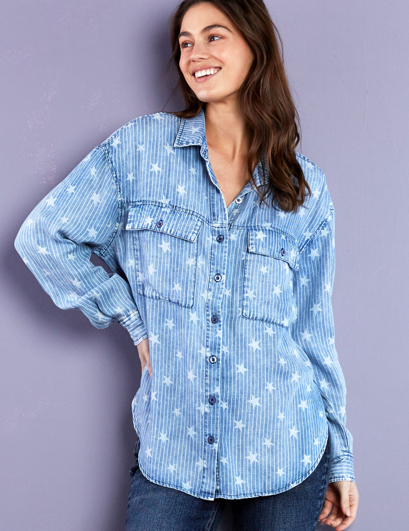 Perfect Oversized Shirt in Stripe with Stars Print Back View