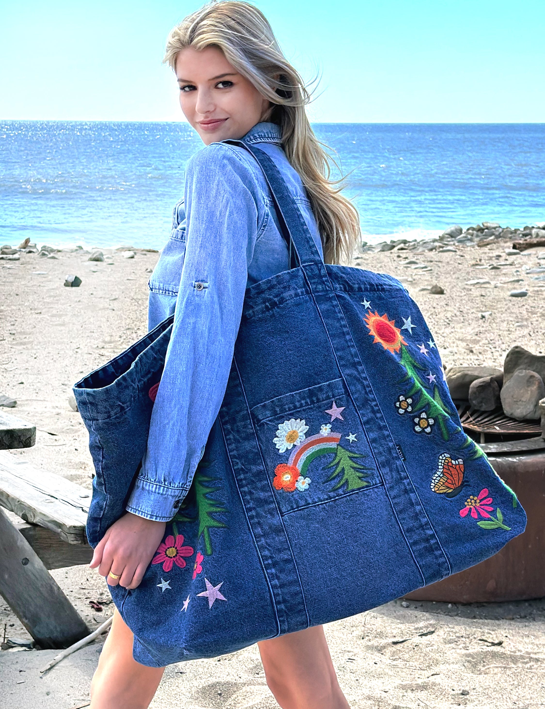 Really Big Happy Place Denim Tote – Billy T – billytshop