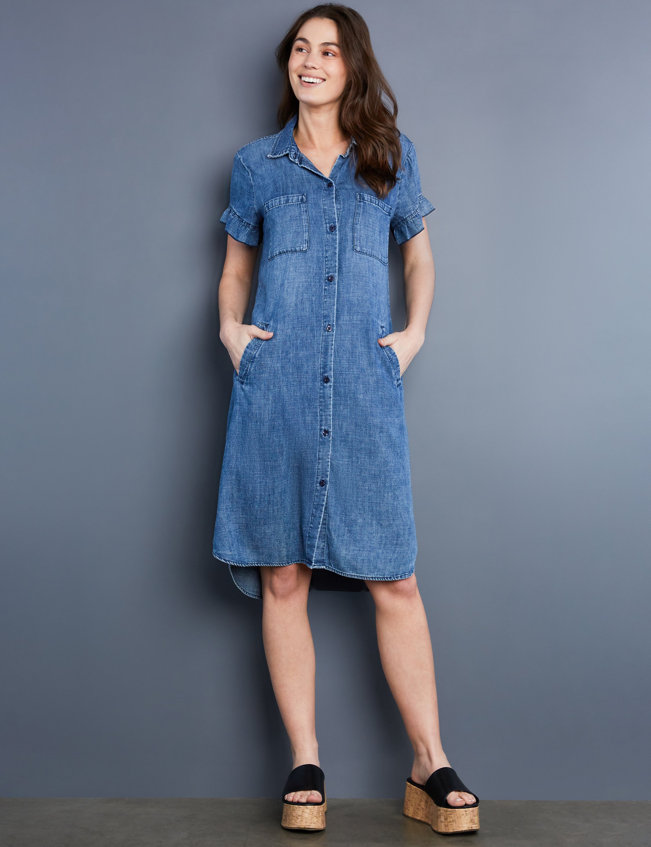 blue jean t shirt dress Women’s Rodeo Button-Front Denim Shirtdress – Billy T Denim / XS