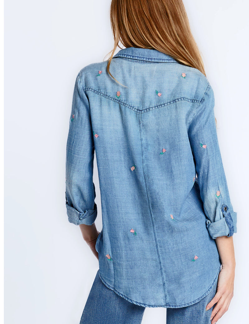 Rose Garden Embroidery Button Up Shirt Back View
