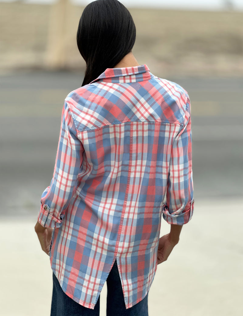 Ruby Plaid Button Front Shirt Back View