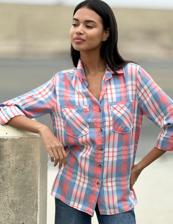Ruby Plaid Button Front Shirt Front View