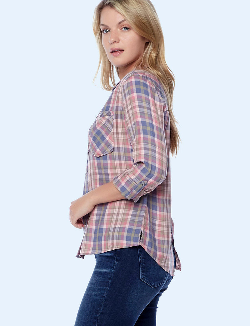Serene Plaid Lyocell Button Up Shirt Side View