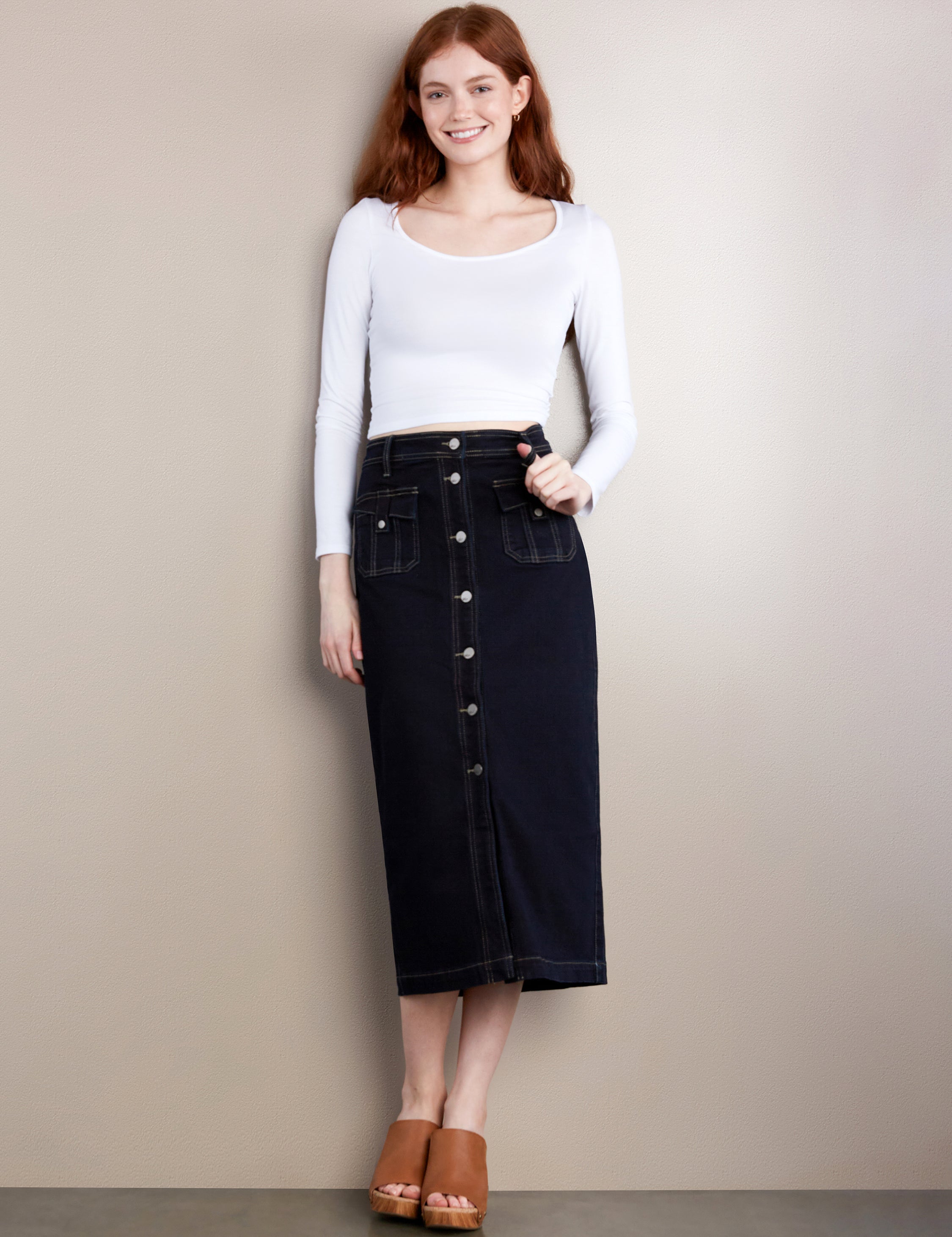 pois ポワ　button line skirt Women's Tab Pocket Button Front Skirt – Billy T – billytshop