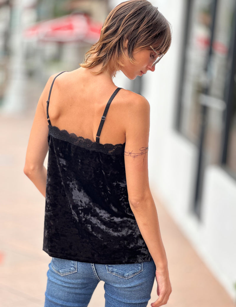 Velvet Tank with Lace Trim Back View