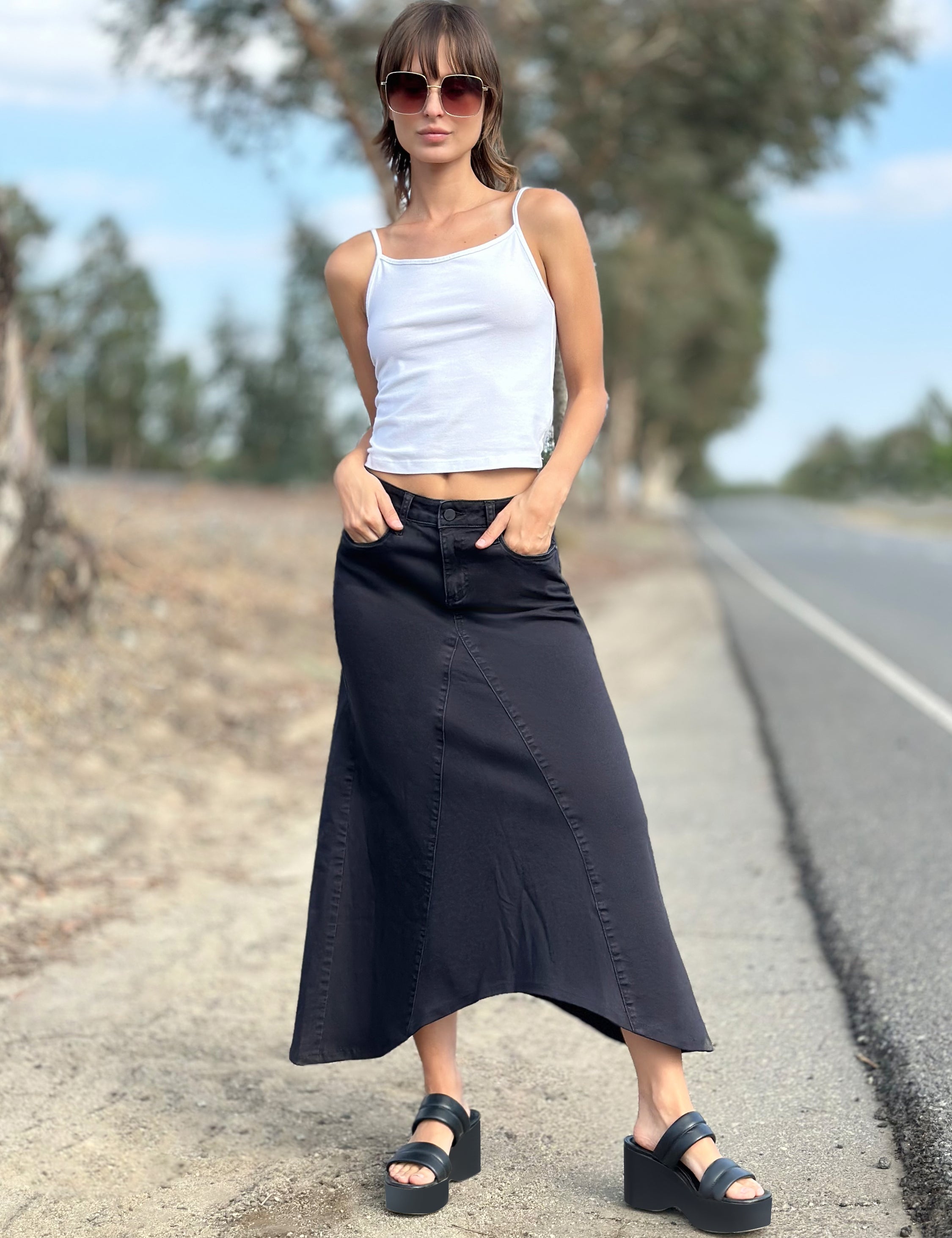 【NONCODE】24SS★ [NONCODE] Bleta Long Skirt Neve Black Gathered Maxi Skirt – Club L London - USA